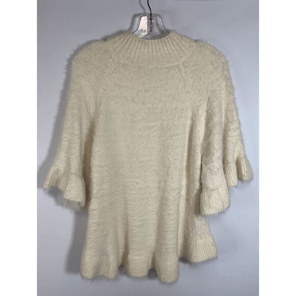 II Sisters Turtleneck Sweater Top Soft Knit Bell Ruffle Sleeve Cream Medium - Picture 7 of 7